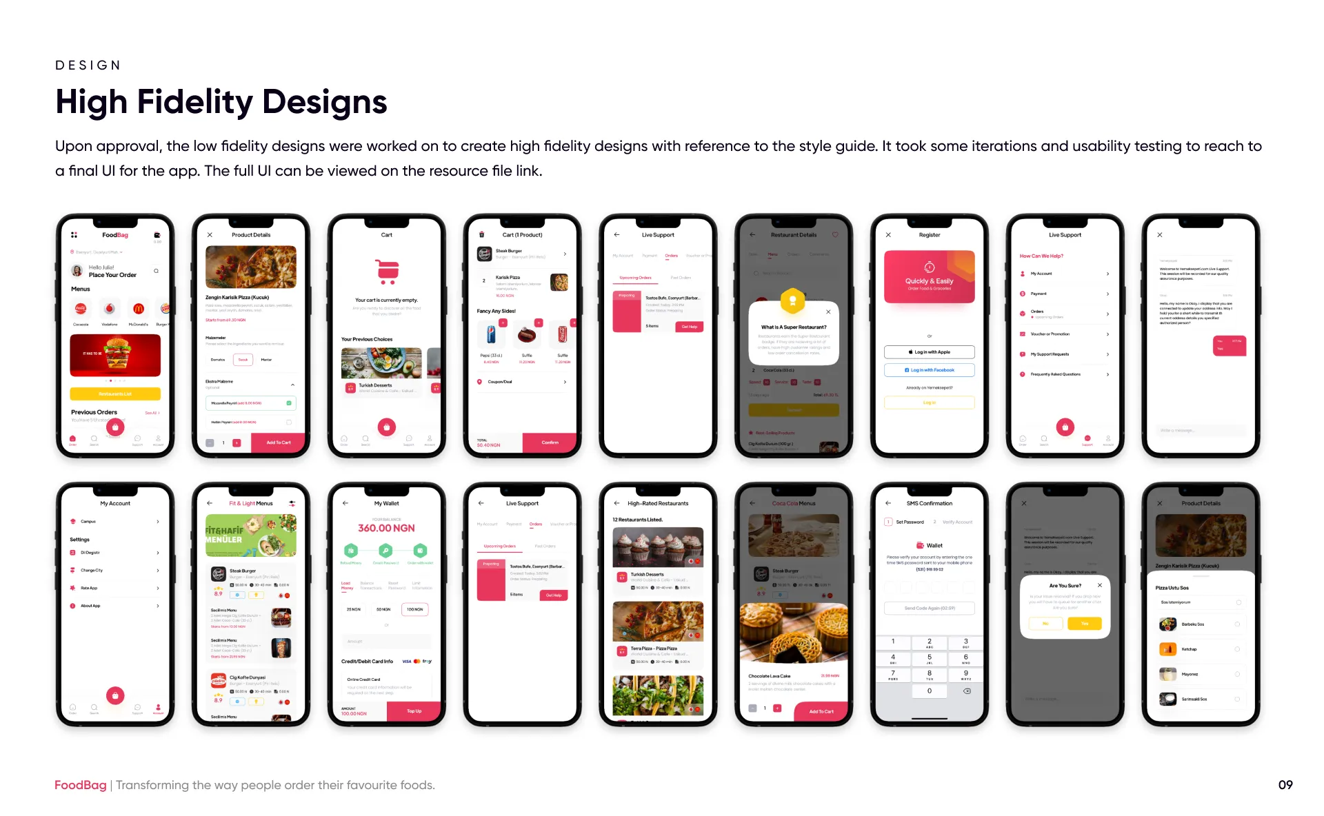 FoodBag — screens
